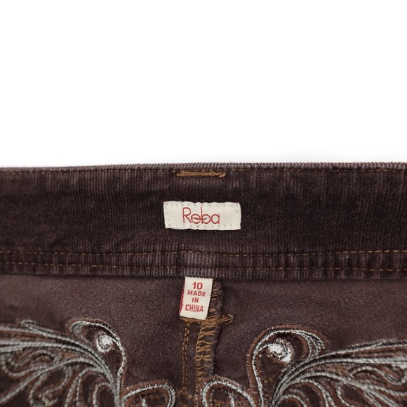 Reba Pants Womens 10 Brown Corduroy Straight Leg Embroidered Back Yoke 5 Pocket - Picture 3 of 11
